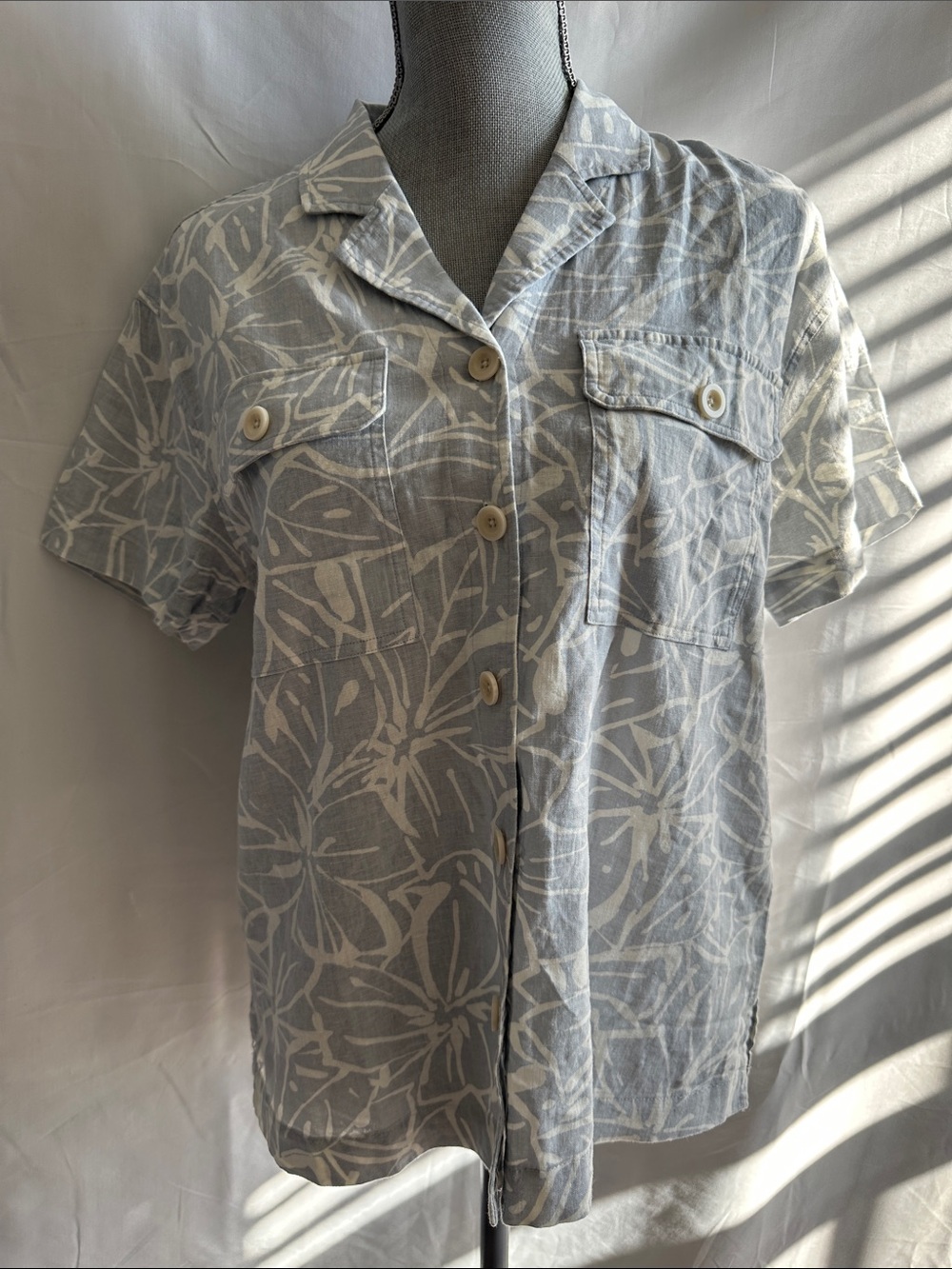 Madewell Pale Blue and White Printed Camp Button Shirt